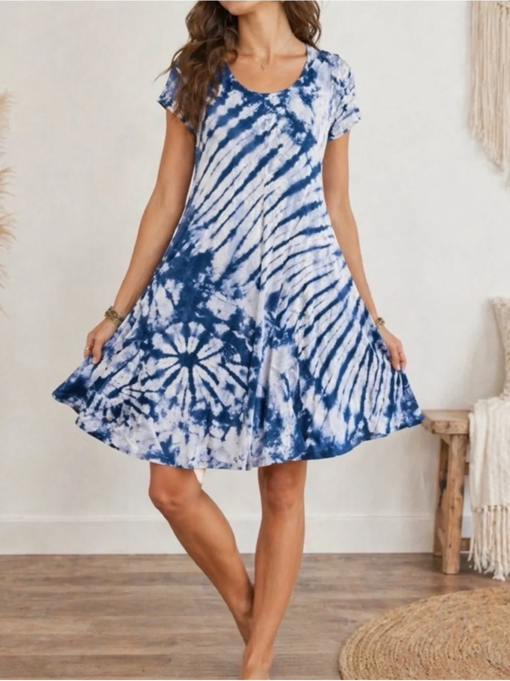 Kathmandu Imports | Blue White | Tie Dye | Lace-Up Back Dress